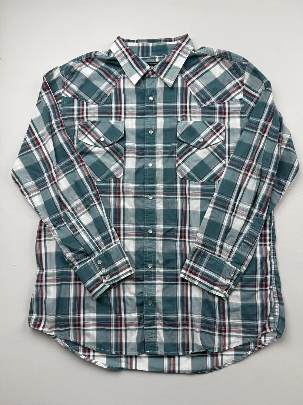 High Noon Shirt Mens XL Green Plaid Long Sleeve Western Pearl Snap Casual